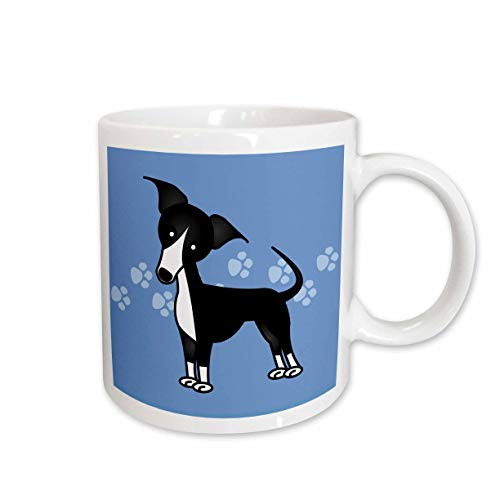 3dRose Cute Black Italian Greyhound Blue with Paw Prints Ceramic Mug 11Ounce
