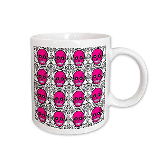 3dRose Day of The Dead Skull Día de los Muertos Sugar Skull Print Pink Ceramic Mug 11Ounce