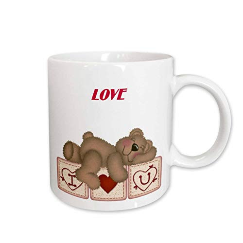 3dRose Adorable Teddy Bear on I Luv U Blocks Ceramic Mug 15Ounce