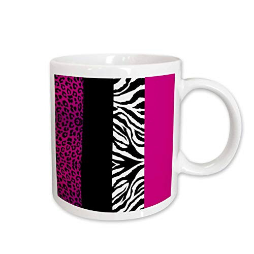 3dRose Pink Black and White Animal Print Leopard and Zebra Ceramic Mug 11Ounce