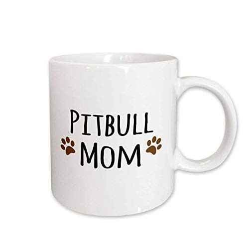 3dRose Pitbull Dog Mom Doggie by Breed Muddy Brown Paw Prints Doggy Lover Ceramic Mug 15Oz