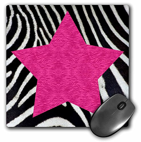 3dRose LLC 8 x 8 x 025 Inches Mouse Pad Punk Rockabilly Zebra Animal Stripe Pink Star Print mp203881