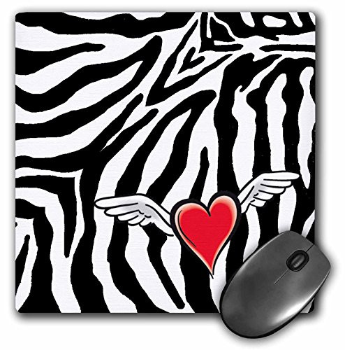 3dRose LLC 8 x 8 x 025 Inches Mouse Pad Cupid Heart with Wings Zebra Print mp260921
