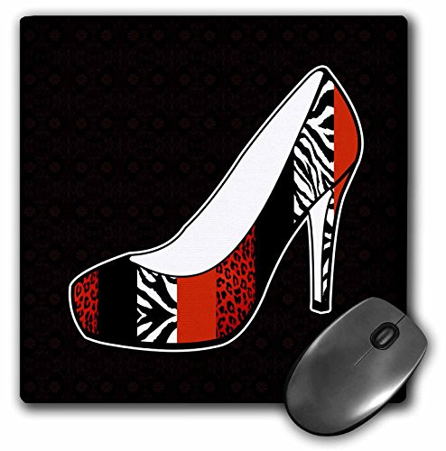 3dRose LLC 8 x 8 x 025 Inches Mouse PadI Love Shoes Animal Print High Heel Shoe Red CheetahZebra mp571451