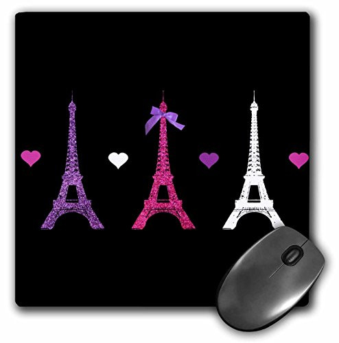 3dRose LLC 8 x 8 x 025 Inches Mouse Pad Girly Eiffel Tower Hot Pink Purple Black Paris Towers Love Hearts Stylish French Modern France mp1131511