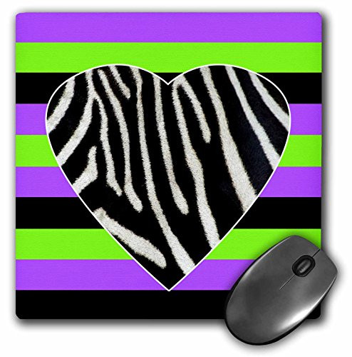 3dRose LLC 8 x 8 x 025 Inches Punk Rockabilly Zebra Heart Purple Green and Black Print Mouse Pad mp203841