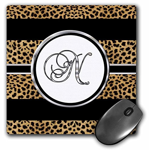 3dRose LLC 8 X 8 X 025 Inches Mouse Pad Elegant Cheetah Animal Print Monogram Letter N Mp1806831