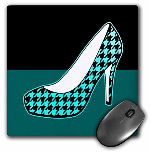 3Drose 8 X 8 X 025 Inches Mouse Pad I Love Shoes Houndstooth Print High Heel Shoe on Black and Teal mp571441