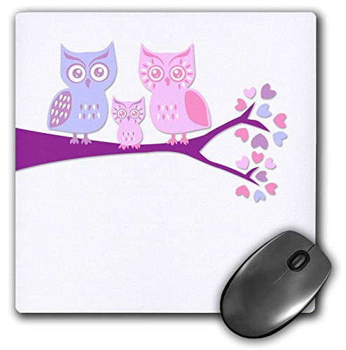 3dRose 8 x 8 x 025 Inches Mouse Pad Cute Owl Family with Baby Girl PurplePink mp1285341