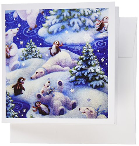 3dRose Polar Bear Play  Greeting Cards 6 x 6 inches set of 6 gc252931