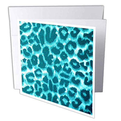 3dRose Turquoise Leopard Print Animal Prints Fashion  Greeting Cards 6 x 6 inches set of 6 gc308641