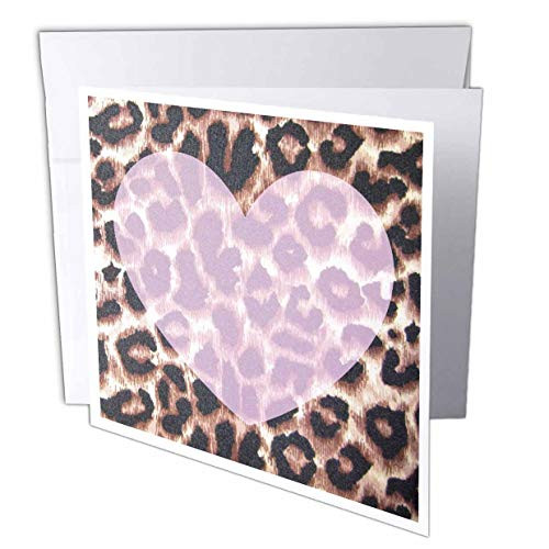 3dRose Love Pink Heart Leopard Print Animal Prints  Greeting Cards 6 x 6 inches set of 6 gc308751