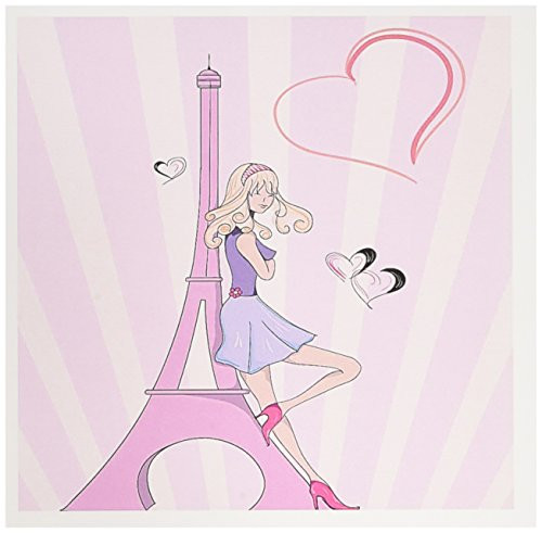 3dRose Girly Pink Girl Eiffel Tower and Hearts Paris Love Vector Illustration  Greeting Cards 6 x 6 inches set of 6 gc1068881