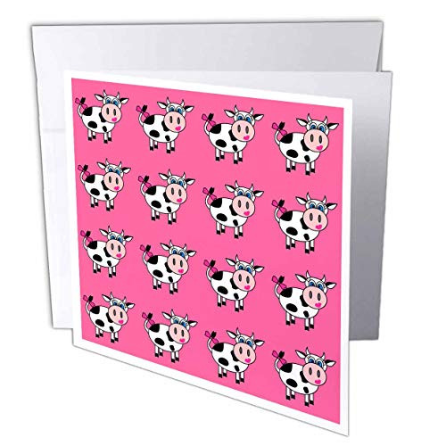 3dRose Happy Cow Girl Pink Print  Greeting Cards 6 x 6 inches set of 12 gc60972