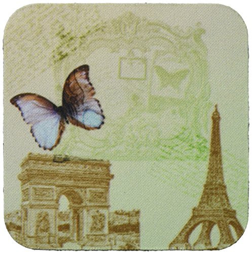3dRose CST791952 Vintage Paris Butterfly Eiffel TowerSoft Coasters Set of 8