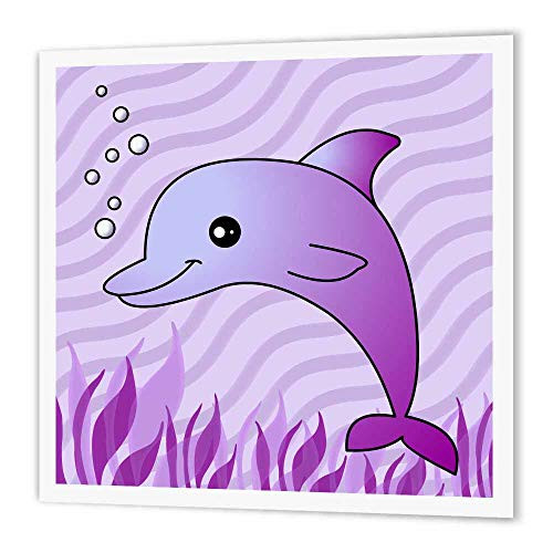 3dRose ht138122 Cute Purple Dolphin Purple OceanIron on Heat Transfer Paper for White Material 6 by 6Inch