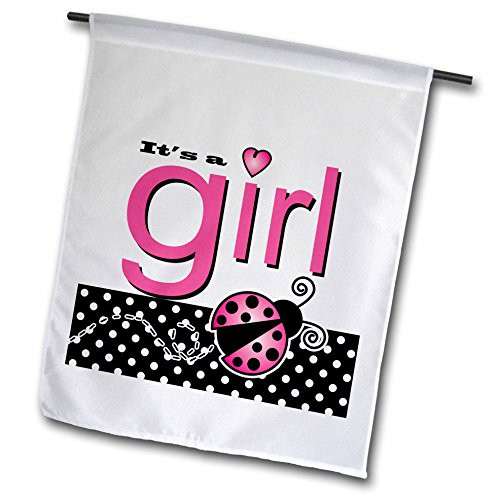 3dRose fl571021 Its a GirlCute Pink Ladybug Black and White Polka Dots Garden Flag 12 by 18Inch