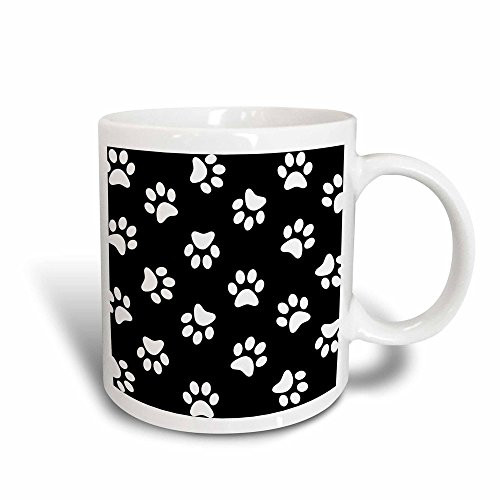 3dRose mug1615223 Black and White Paw Print Pattern Pawprints Cute Cartoon Animal Eg Dog Or Cat Footprints Magic Transforming Mug 11Ounce