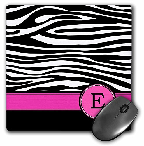 3dRose Letter E Monogrammed Black and White Zebra Stripes Animal Print with Hot Pink Personalized Initial Mouse Pad mp1542761