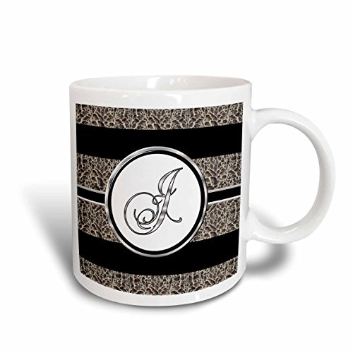 3dRose Elegant Black White Ocelot Animal Print Monogram Letter J Ceramic Mug 11 oz Multicolor