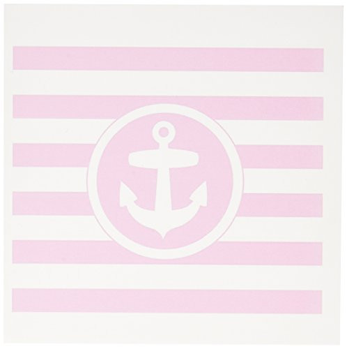 3dRose Nautical Anchor Circle on Light Pink and White Stripes Girly Striped Greeting Cards 6 x 6 Inches Set of 6 gc1796901