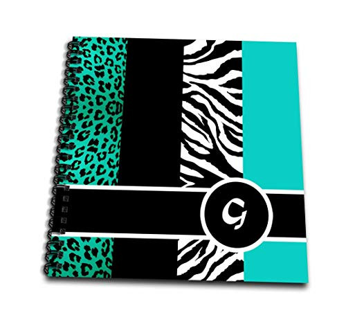 3dRose db355641 Elegant Animal Print Monogram Teal G Drawing Book 8 by 8Inch