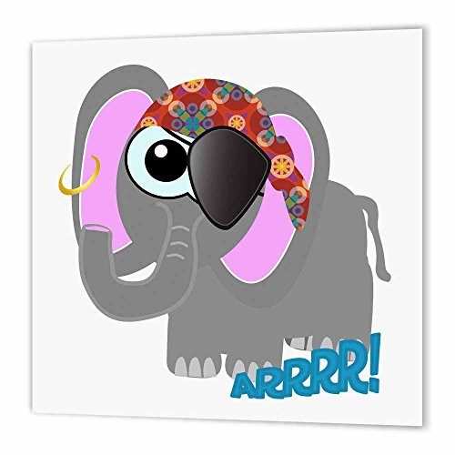 3dRose ht1020232 Cute Goofkins Elephant Pirate Cartoon Iron on Heat Transfer for White Material 6 by 6