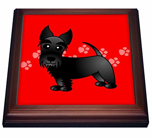 3dRose Cute Black ScottieCartoon DogRed with Pawprints Trivet with Ceramic Tile 8 by 8 Brown