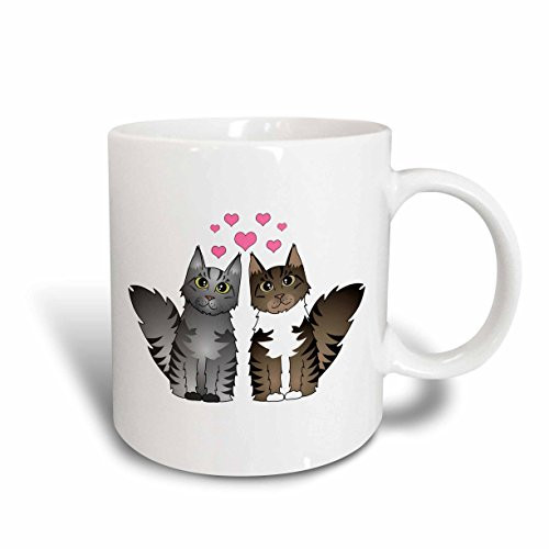 3dRose mug355302Cute Maine Coon Cats in Love  Silver and Brown Tabby with White Ceramic Mug 15 oz Multicolor