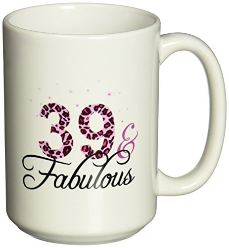3dRose 39 and Fabulous  Fun Girly Birthday Gift  Black and Hot Pink Leopard Print Pattern Bday Diva Text  Ceramic Mug 15Ounce mug1626022
