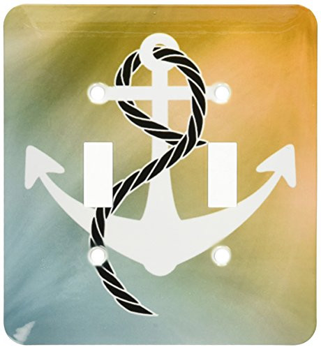 3dRose lsp2126262 Print of White Anchor With Rope On Aqua And Amber Double Toggle Switch Multicolor
