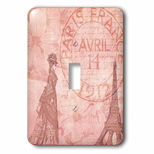 3dRose lsp793651 Vintage French Lady in Paris with Eiffel Tower and Dogwood Flowers Single Toggle Switch
