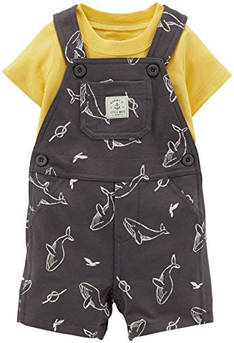 Carters Baby Boys 2 Piece Print Shortall Set Baby  Gray  3 Months
