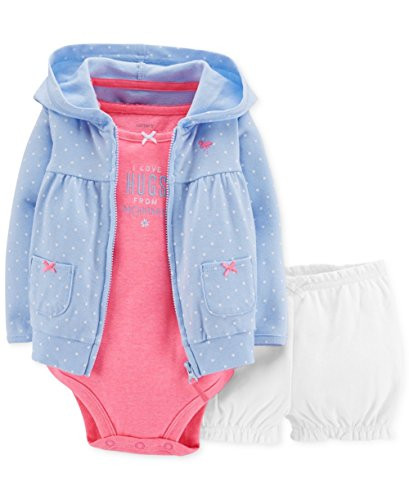 Carters Baby Girls 3piece Cardigan  Bubble Short Set Blue 6 Months