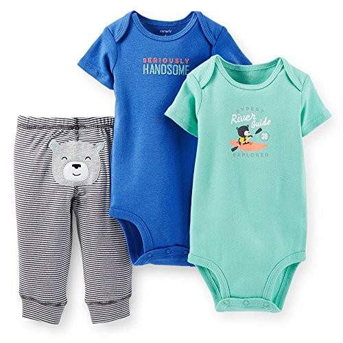 Carters Baby Boys 3piece Bodysuit  Pant Set 12 Months Blue Bear