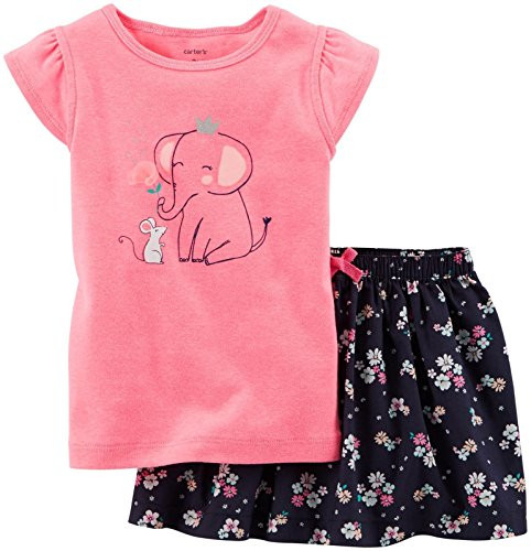 Carters Baby Girls 2 Piece Skirt Set Baby  Bright Pink  6M