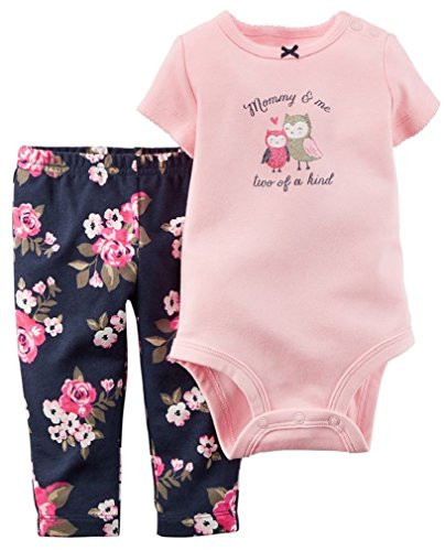 Carters Baby Girls 2 Piece Graphic SS Bodysuit  Floral Pants Set 3 Months Pink