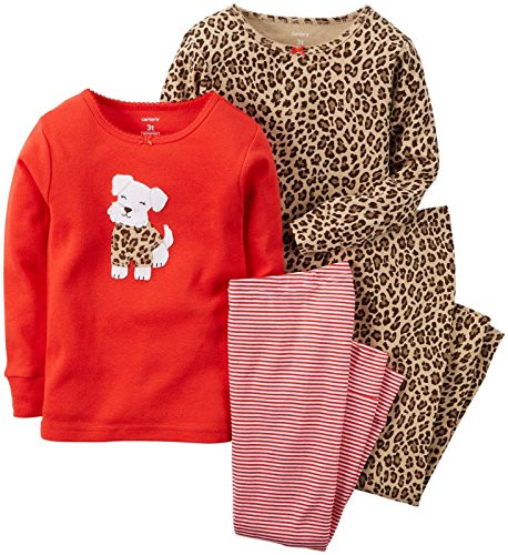 Carters Baby Girls 4 Piece PJ Set  Cheetah  6 Months