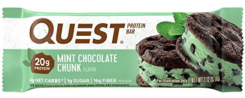 Quest Nutrition Protein Bar Mint Chocolate Chunk 20g Protein 4g Net Carbs 200 Cals High Protein Bars Low Carb Bars Gluten Free Soy Free 21 oz Bar 12 Count
