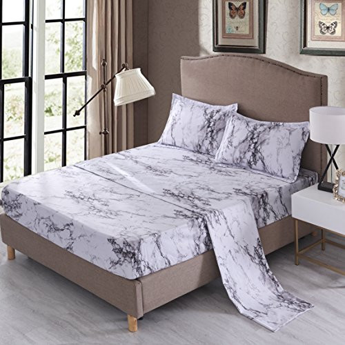 Mengersi Marble Sheet Set  White Luxury Hotel Bed Sheets  Extra Soft  Deep Pockets  1 Fitted Sheet 1 Flat Pillow Case Twin White