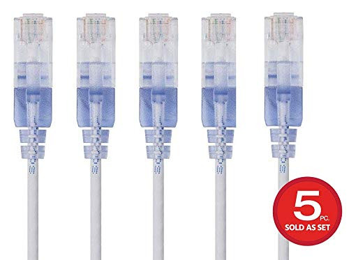 Monoprice Cat6A Ethernet Network Patch Cable  20 Feet  White  5Pack 10G  SlimRun Series