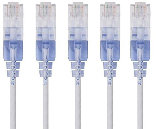 Monoprice Cat6A Ethernet Network Patch Cable  50 Feet  White  5Pack 10G  SlimRun Series