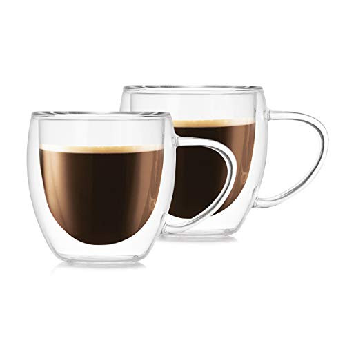 Glass Coffee Mug Coffee Tea Cup Set of 2 Double Walled Thermo Insulated Mugs for Hot Cold Drinking