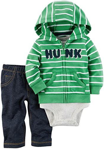 Carters Baby Boys 3Piece ShortSleeve Safari Bodysuit Green 3 Months
