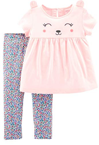 Carters Baby Girls 2Piece Top and Legging Set Pink BearFloral 9 Months