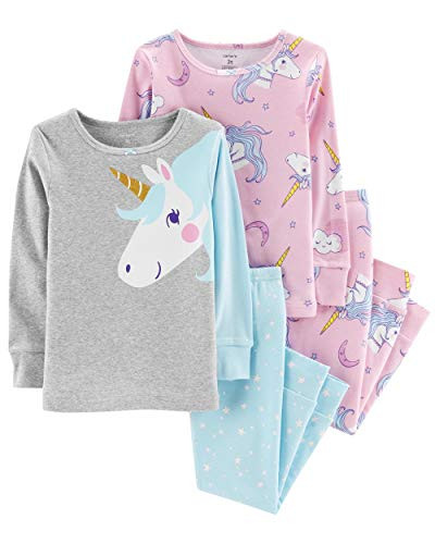 Carters Girls 4Piece Snug Fit Cotton PJ Set Unicorn 6 Months
