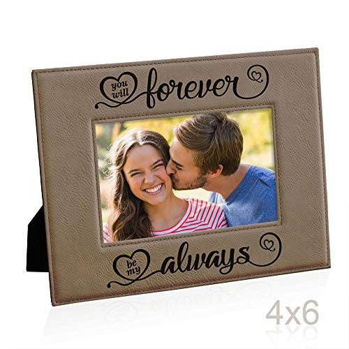 Kate Posh You Will Forever by My Always Engraved Leather Frame - Engagement, Wedding, 3rd Anniversary, I Love You Gifts (4x6-Horizontal)