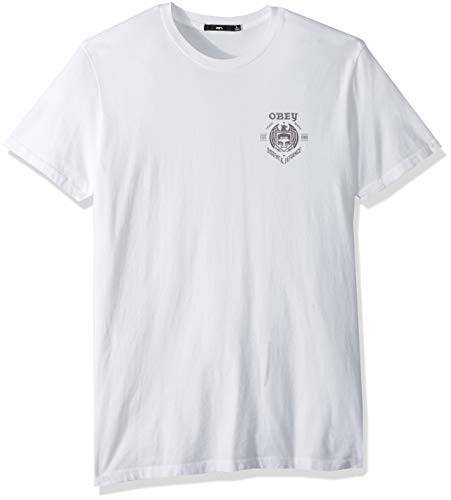 Obey Mens Dissent  Defiance Eagle Short Sleeve Superior Tshirt White Small
