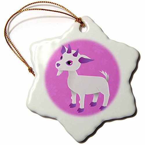 Janna Salak Designs Cute Goat on Pink Flower Background Snowflake Porcelain Ornament, 3-Inch