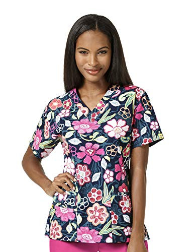 Wonderwink Womens Value Prints Printed VNeck 2Pkt Top Handmade Blossom LG